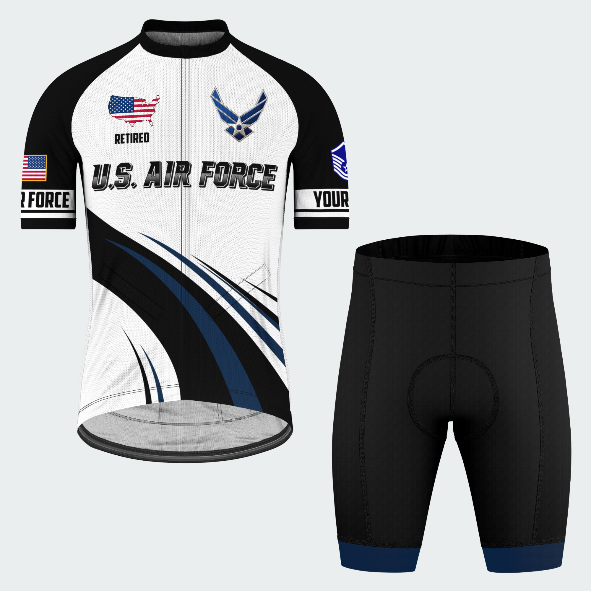 Men’s Personalized U.S. Air Force Retired Recumbent Trike Cycling Jersey & Kit