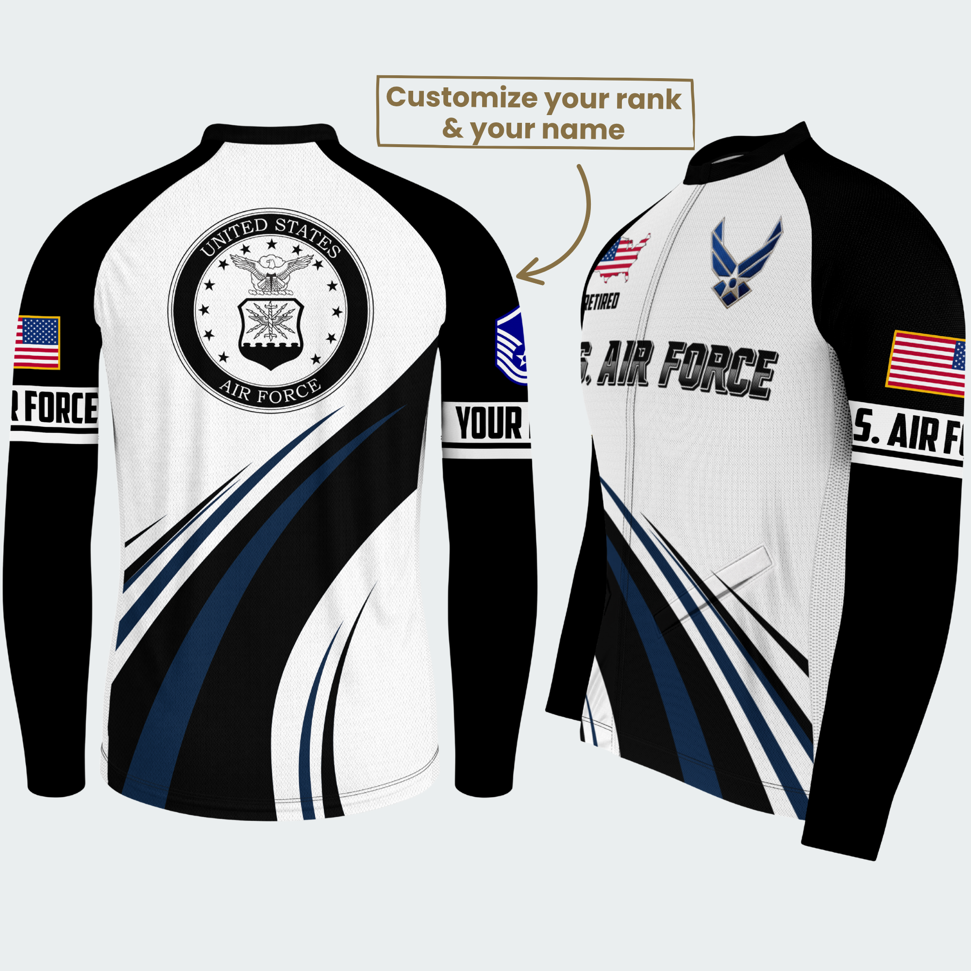 Men’s Personalized U.S. Air Force Retired Recumbent Trike Cycling Jersey & Kit
