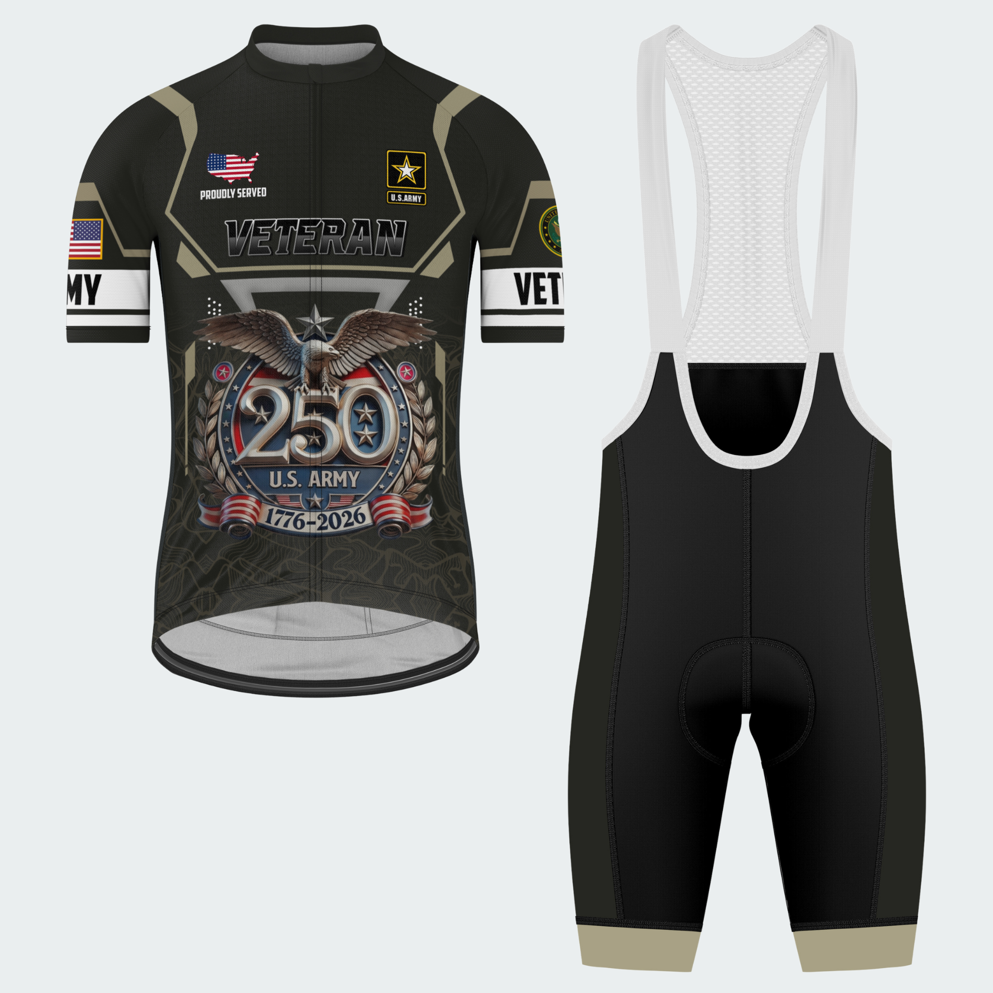 Men’s Personalized Proudly Served Veteran 250th Anniversary Cycling Jersey & Kit