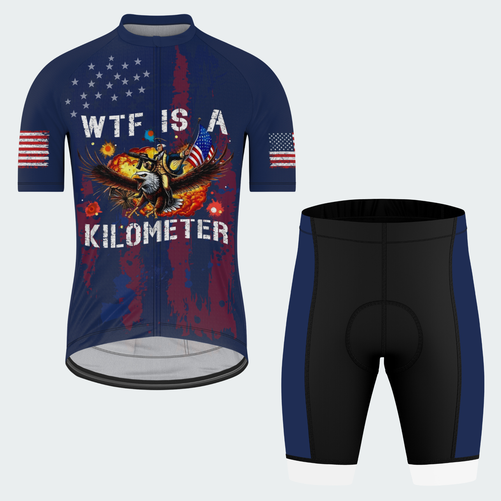 Men’s WTF Is a Kilometer Funny Patriotic Cycling Jersey & Kit