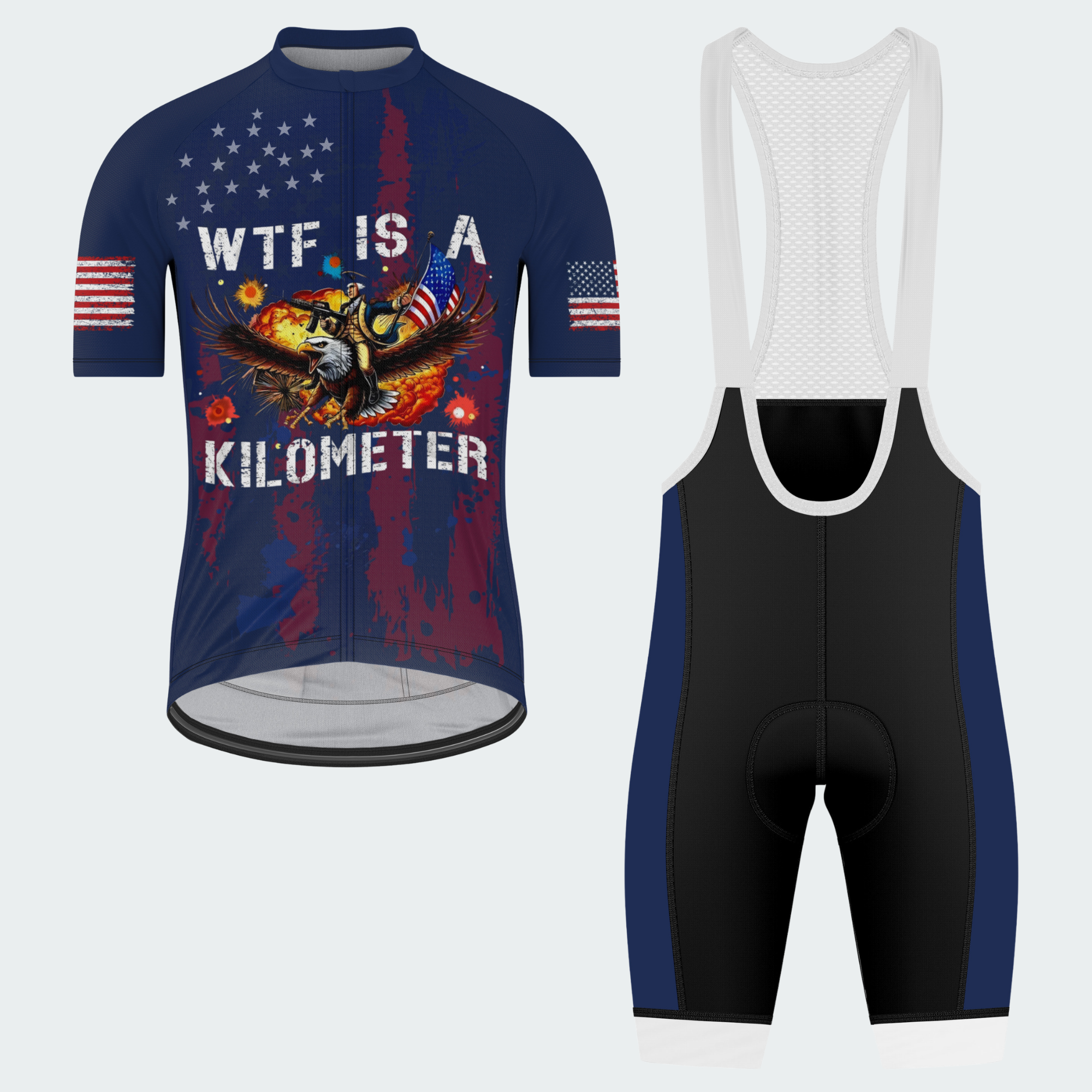 Men’s WTF Is a Kilometer Funny Patriotic Cycling Jersey & Kit