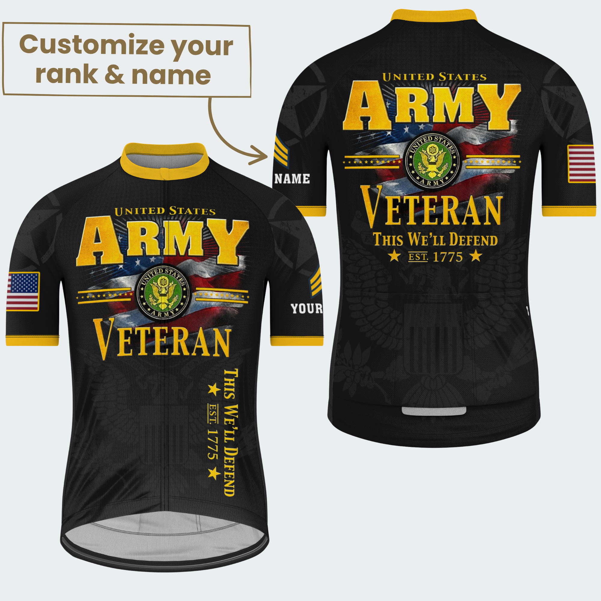 Men Personalized Army Veteran Tribute Cycling Jersey & Kit — image 3