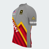 Men’s Personalized U.S. Army Veteran Rank & Name Red Chevron Cycling Jersey & Kit