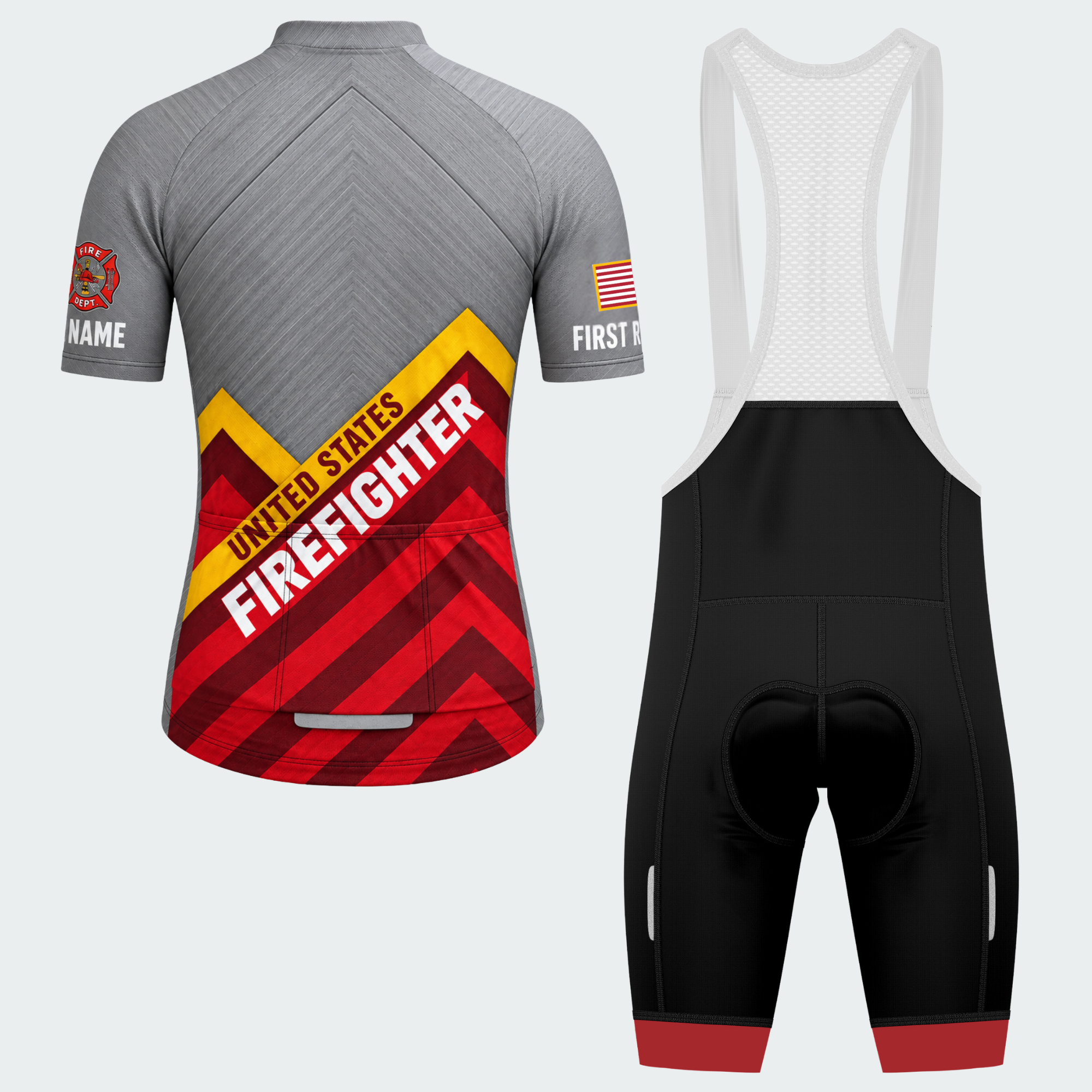 Men Personalized United States Firefighter Emblem Cycling Jersey & Kit — short sleeve bib shorts kit — image 02