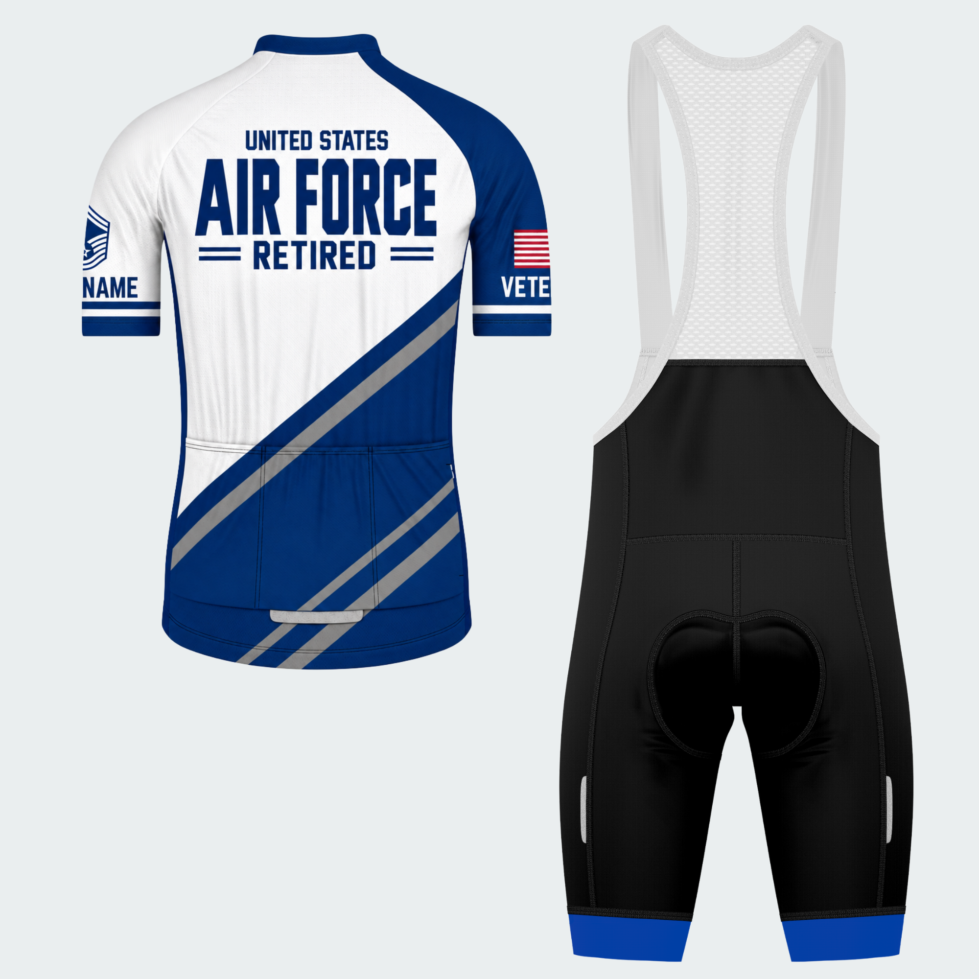 Men's Personalized United States Air Force Retired Cycling Jersey & Kit — short sleeve bib shorts kit — image 02