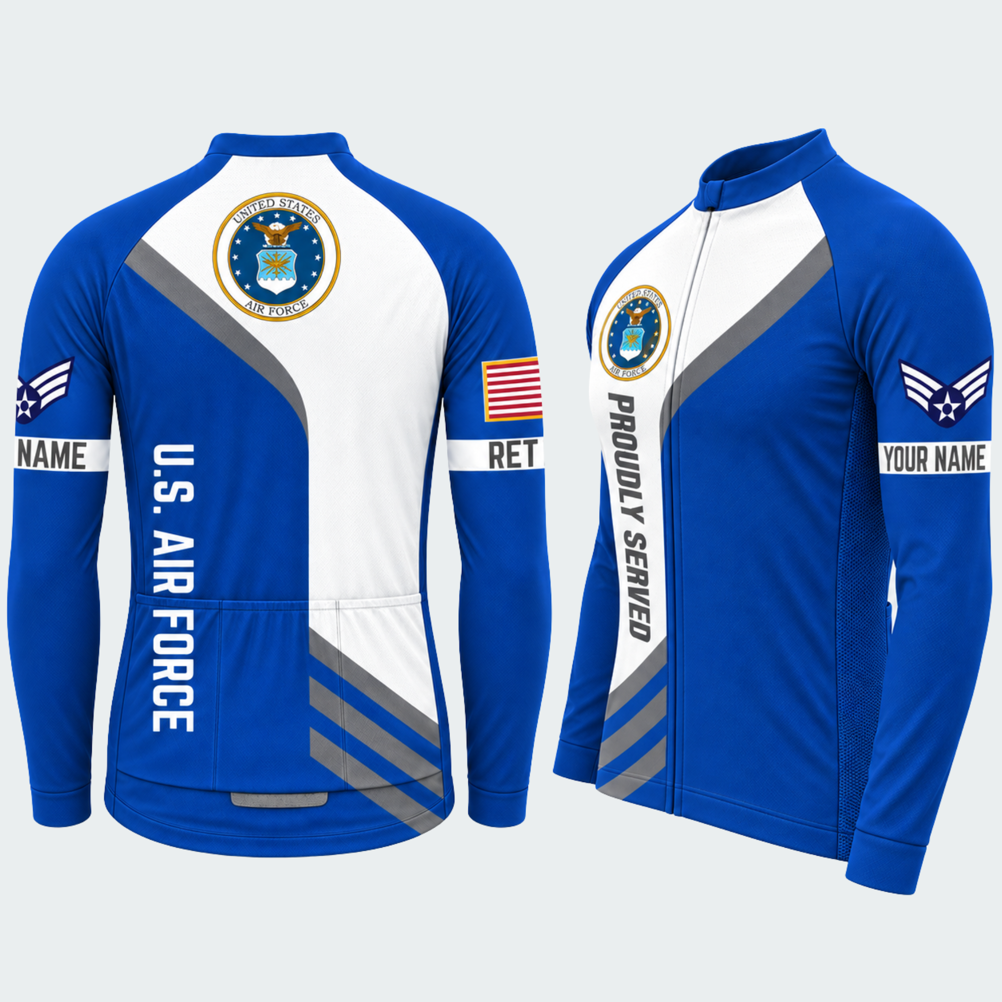 Men's Personalized United States Air Force Proudly Served Cycling Jersey & Kit — long sleeve cycling kit — featured image