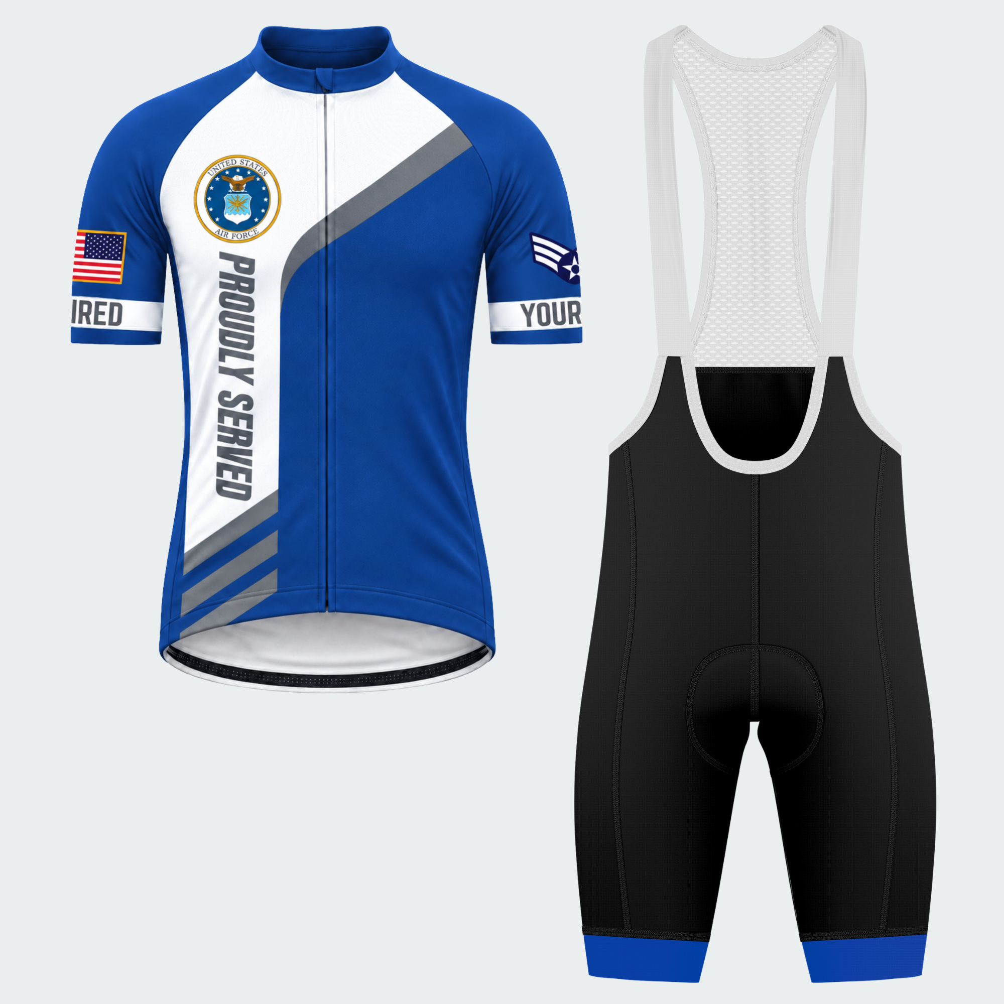Men's Personalized United States Air Force Proudly Served Cycling Jersey & Kit — short sleeve bib shorts kit — featured image