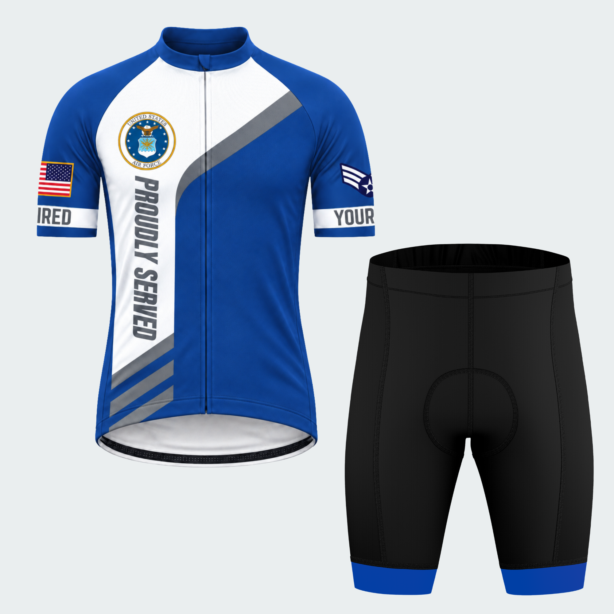 Men's Personalized United States Air Force Proudly Served Cycling Jersey & Kit — short sleeve shorts kit — featured image