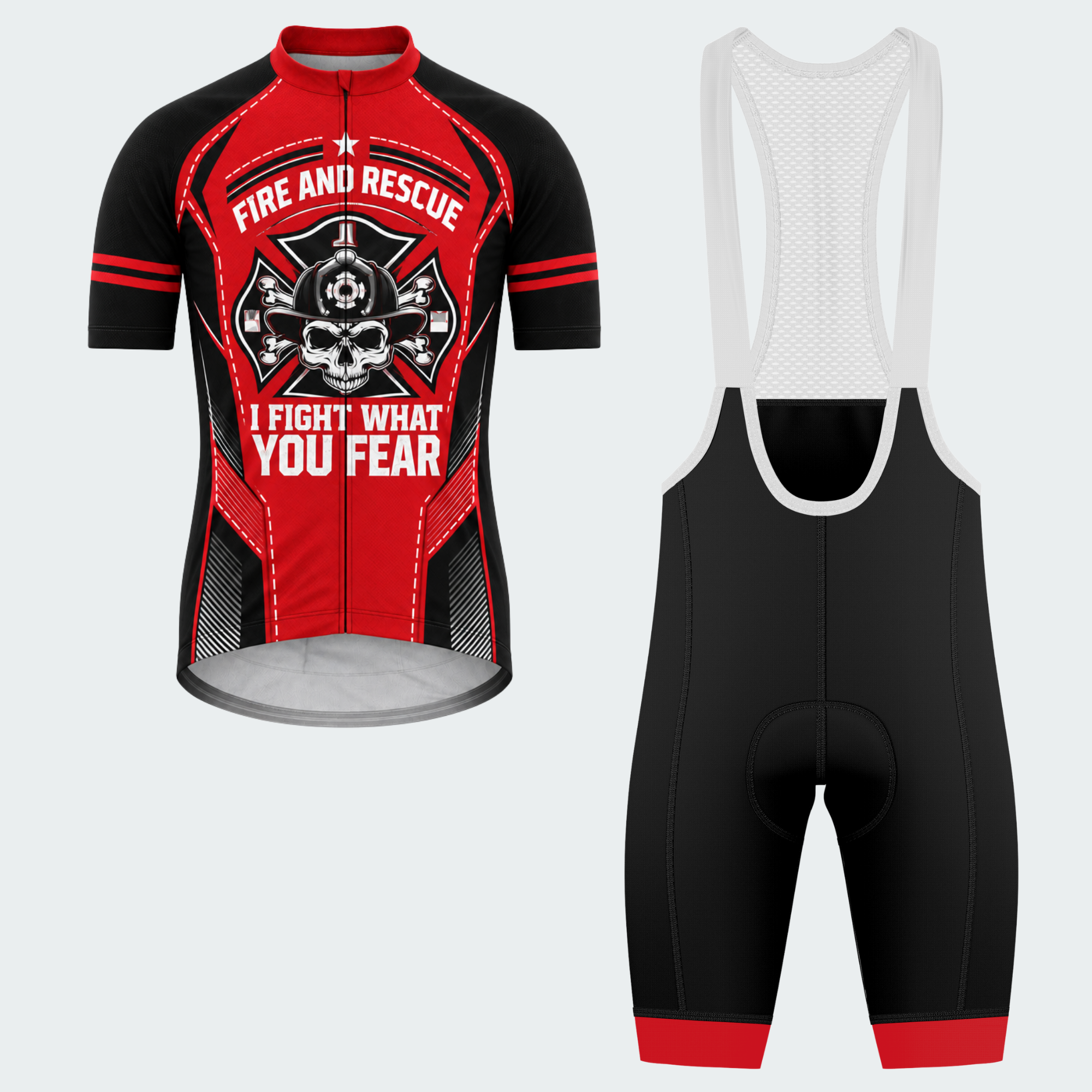 Men's Personalized Fire and Rescue Skull Shield Cycling Jersey & Kit — short sleeve bib shorts kit — featured image