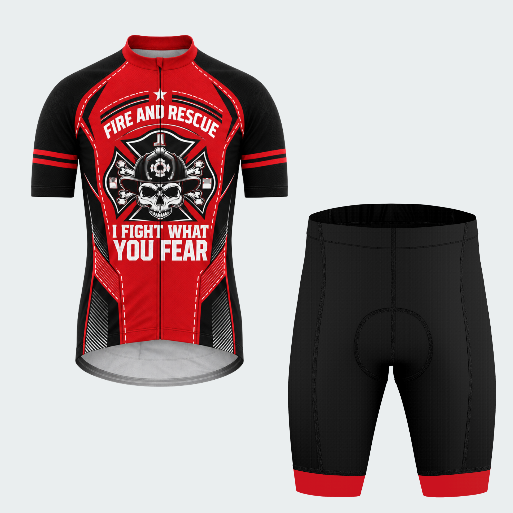 Men's Personalized Fire and Rescue Skull Shield Cycling Jersey & Kit — short sleeve shorts kit — featured image