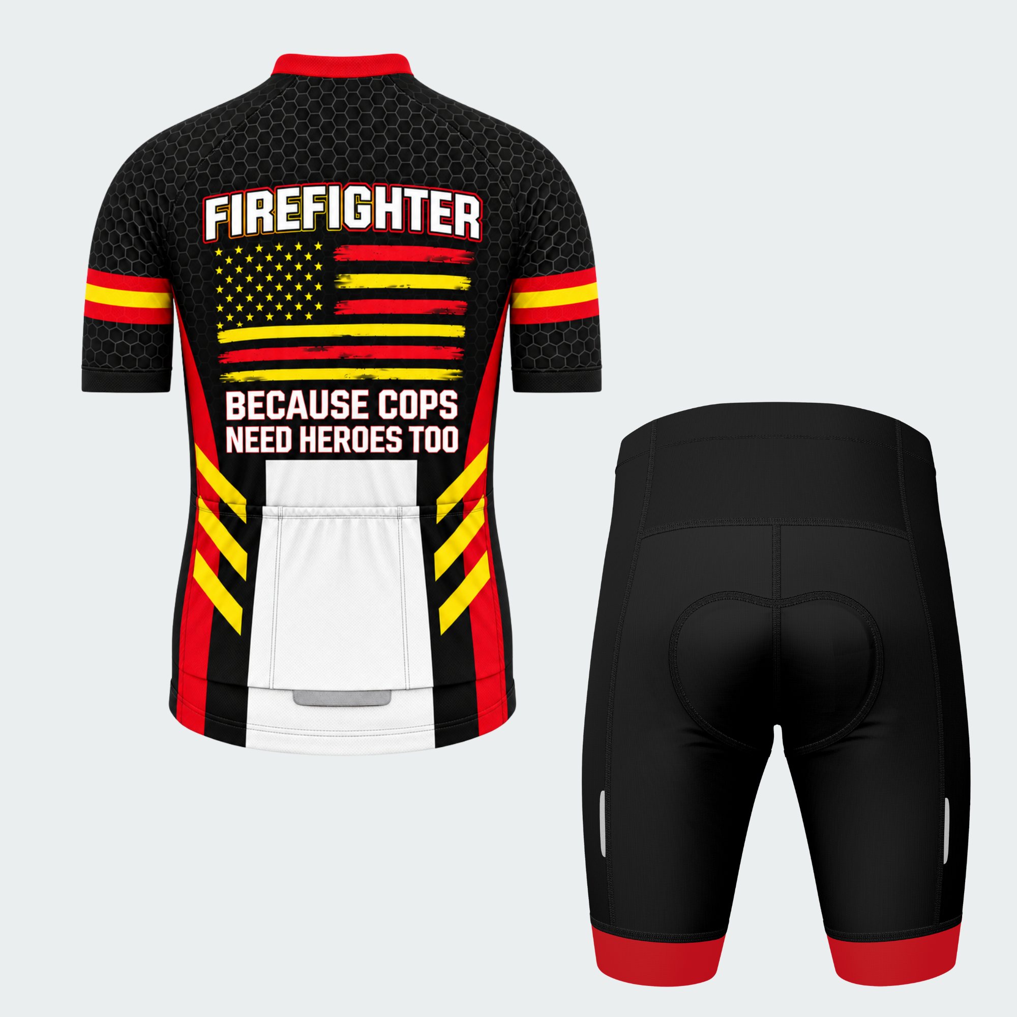 Men's Personalized Firefighter Rescue Stripes Cycling Jersey & Kit — short sleeve shorts kit — image 02