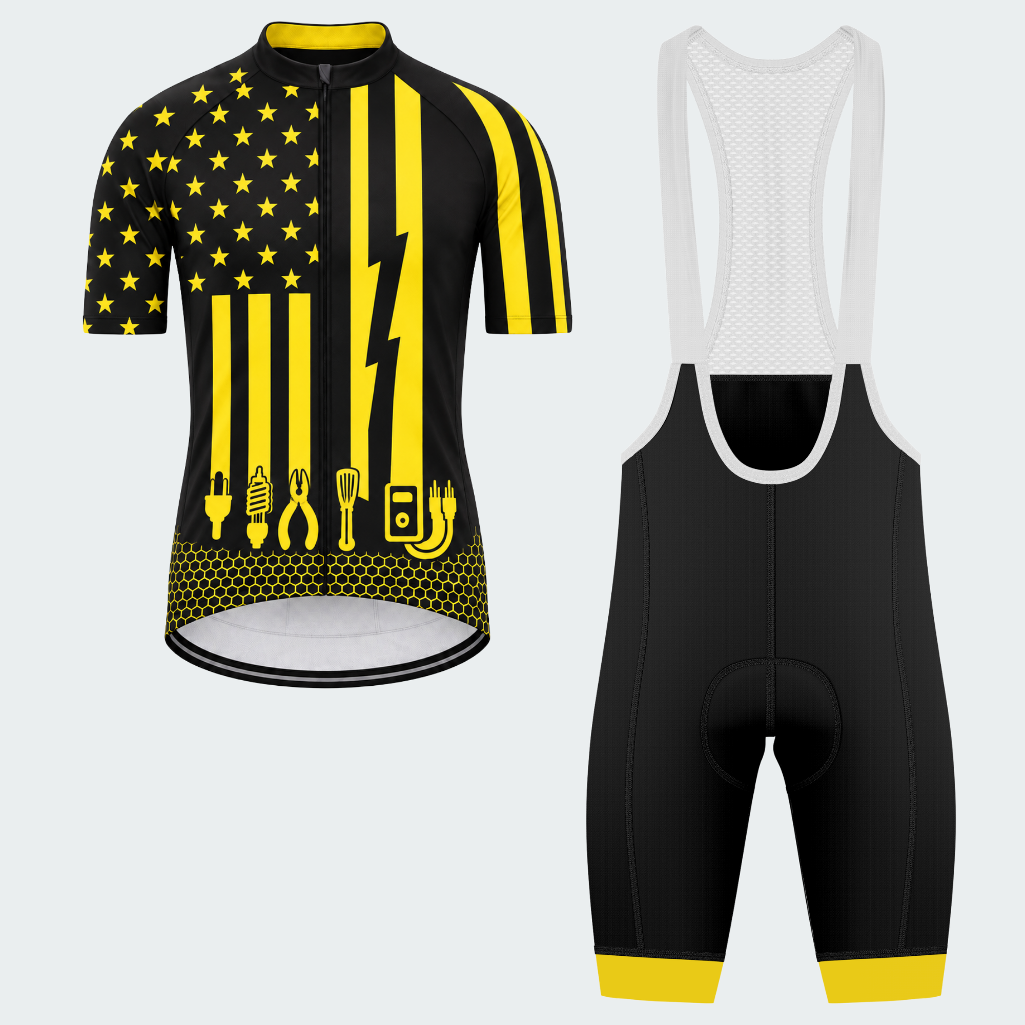 Men's Personalized U.S. Electrician Lightning Flag Cycling Jersey & Kit — short sleeve bib shorts kit — featured image