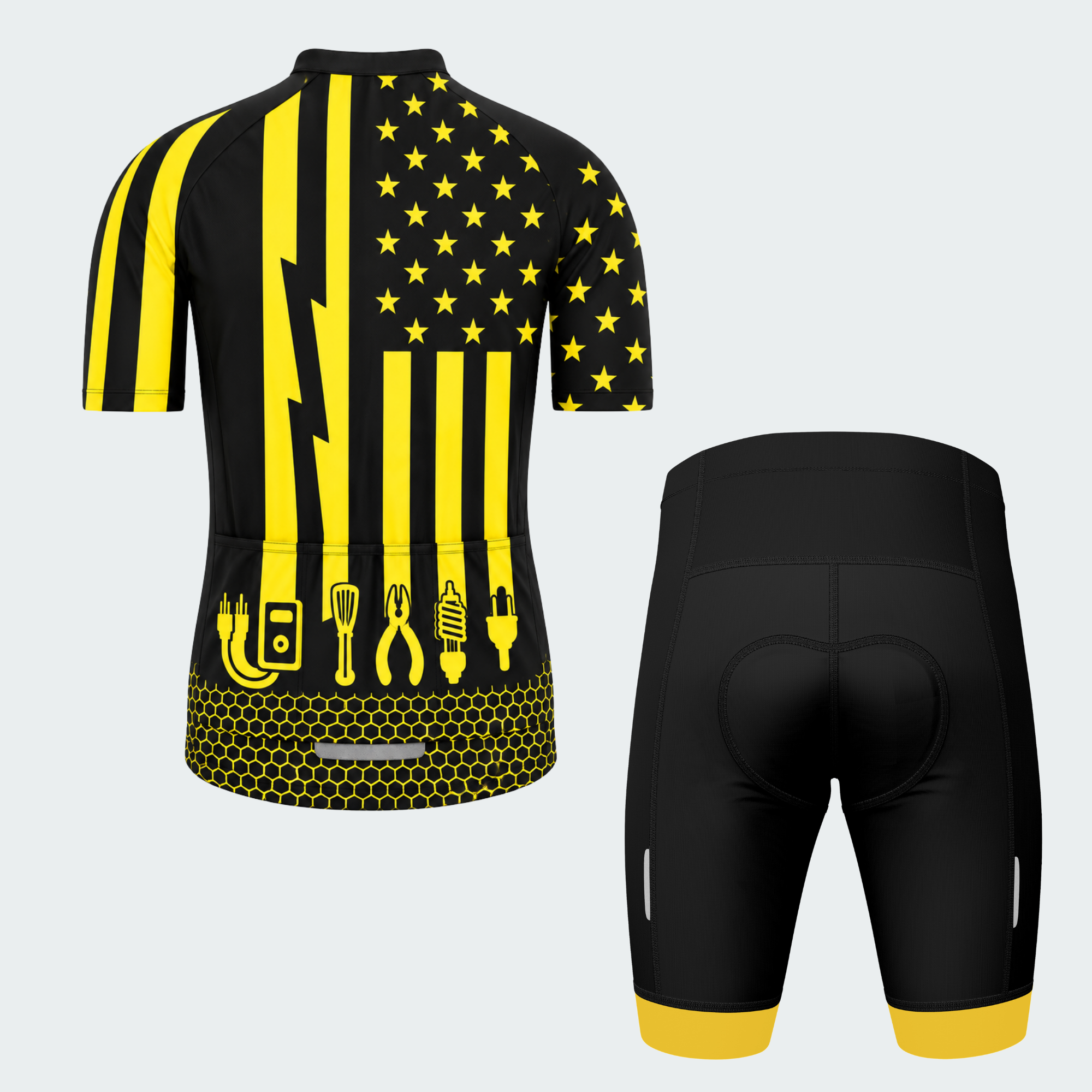 Men's Personalized U.S. Electrician Lightning Flag Cycling Jersey & Kit — short sleeve shorts kit — image 02