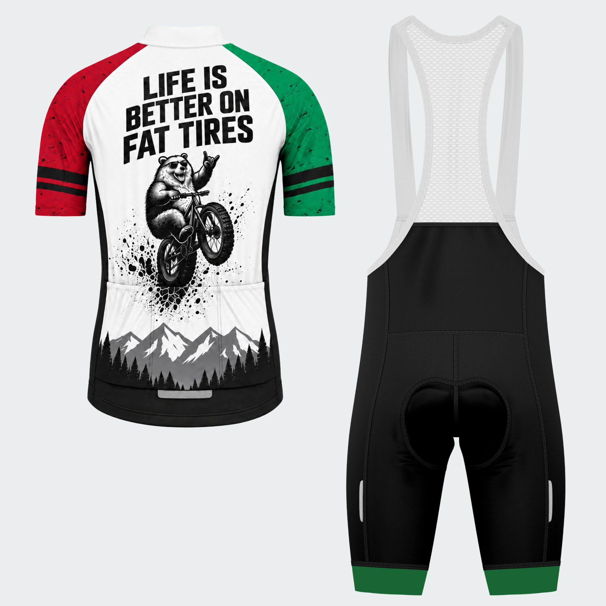 Men's Personalized Life Is Better On Fat Tires Cycling Jersey & Kit — short sleeve bib shorts kit — image 02