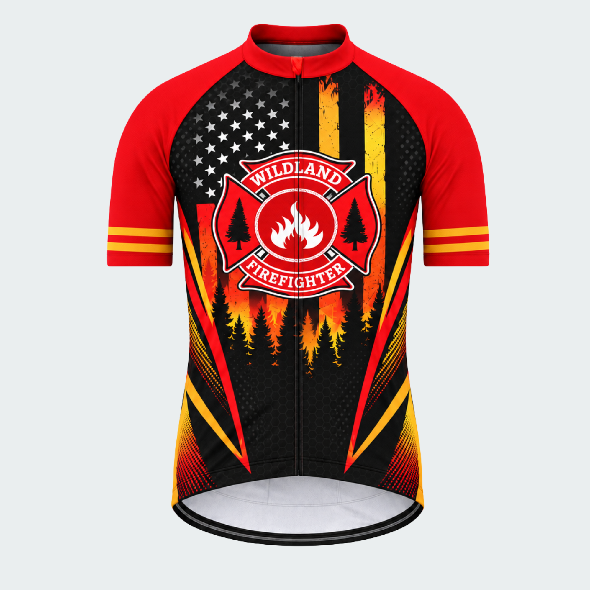 Men's Personalized Wildland Firefighter Flame Shield Cycling Jersey & Kit — short sleeve jersey — image 02