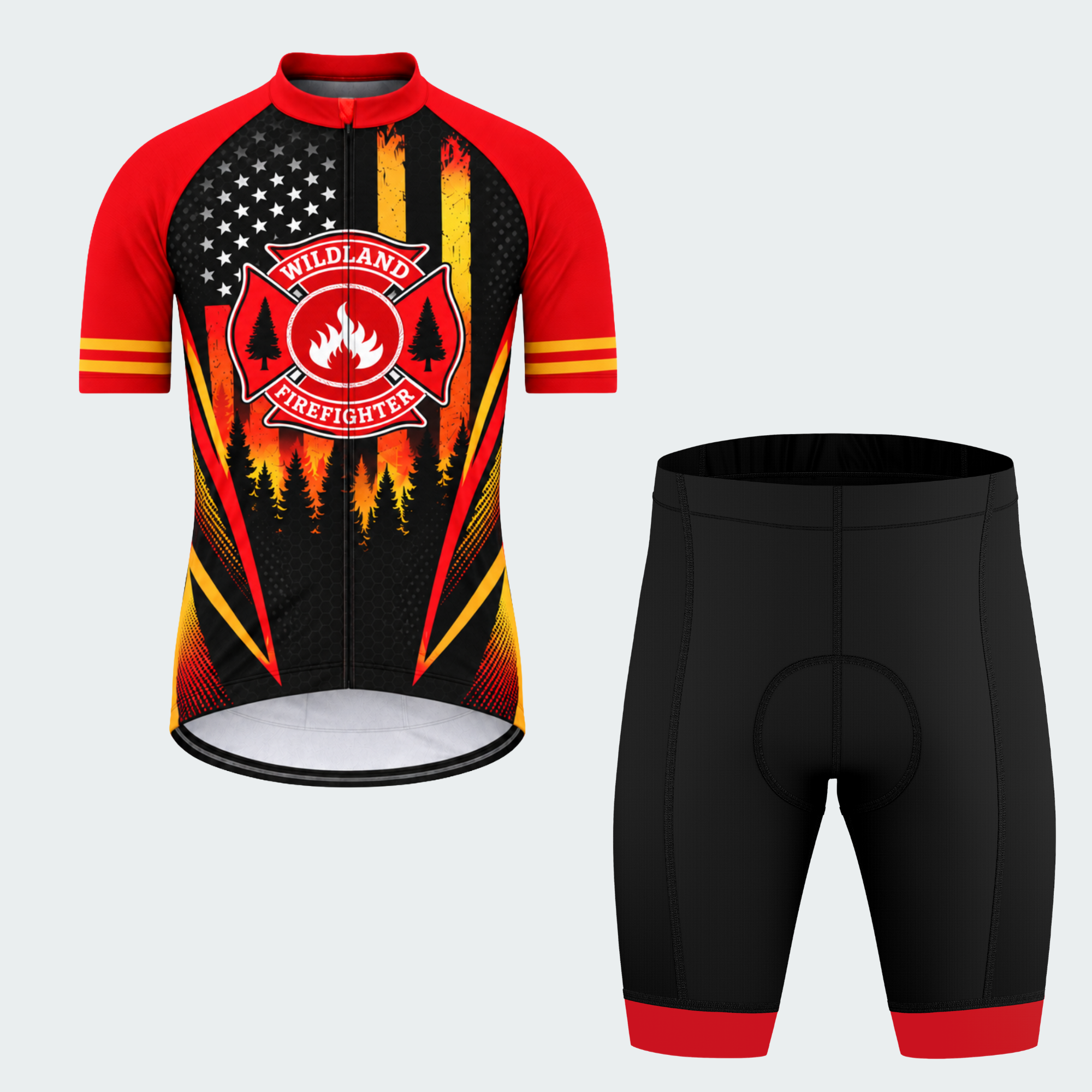 Men's Personalized Wildland Firefighter Flame Shield Cycling Jersey & Kit — short sleeve shorts kit — featured image
