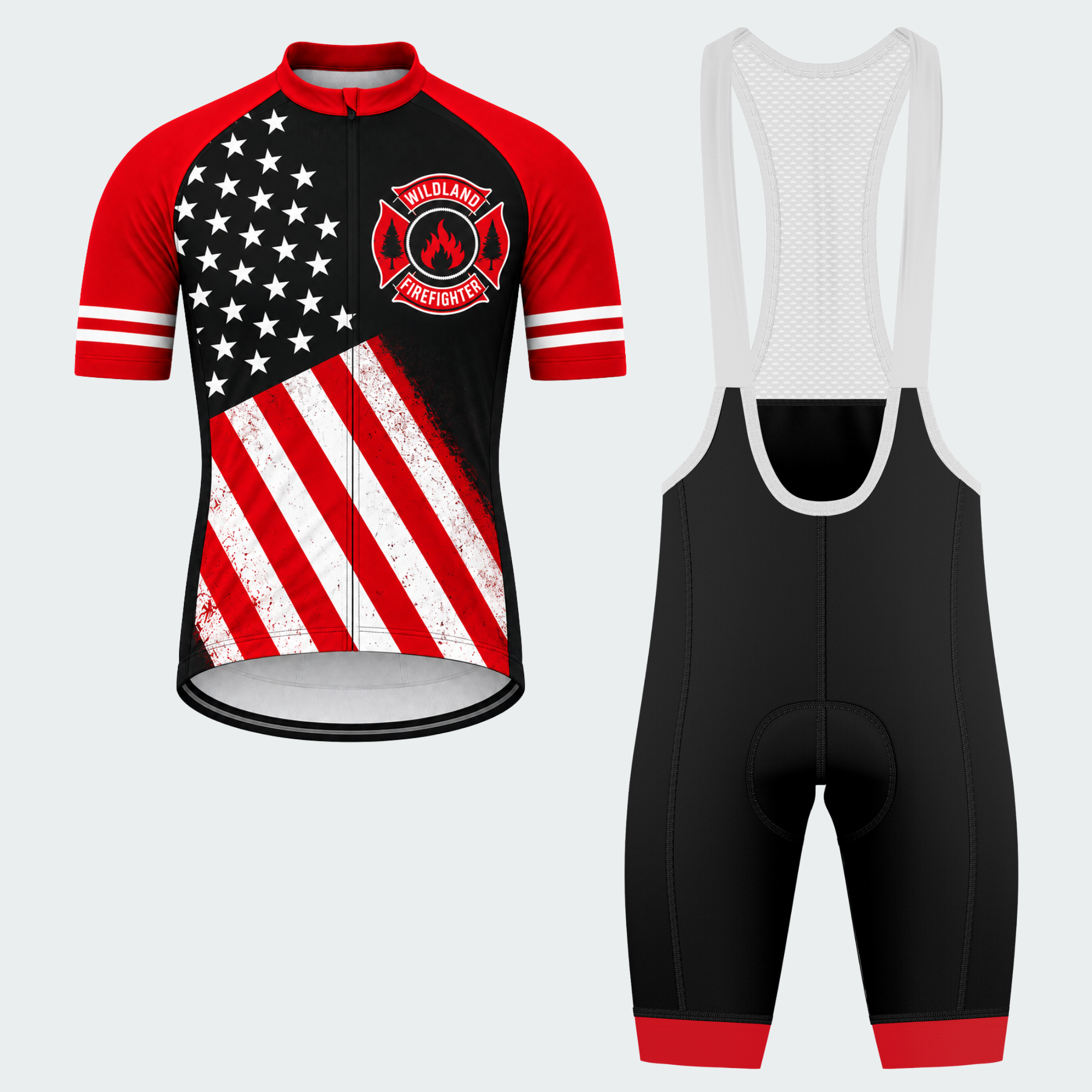 Men's Personalized Wildland Firefighter Stars & Trees Cycling Jersey & Kit — short sleeve bib shorts kit — featured image