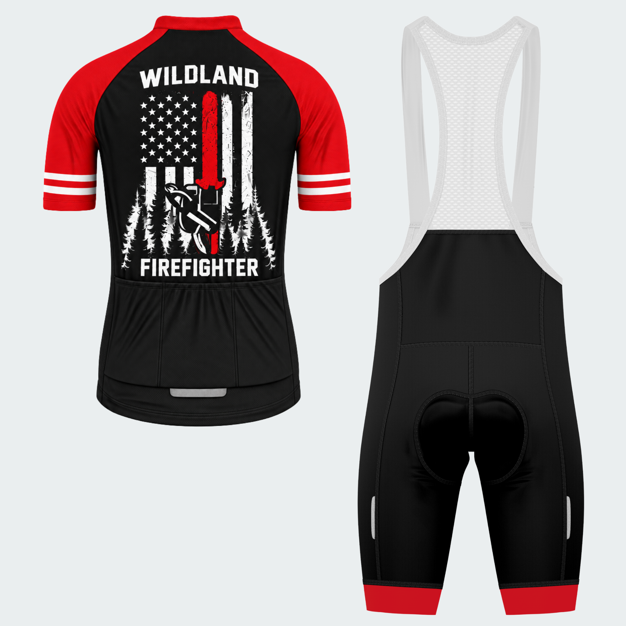 Men's Personalized Wildland Firefighter Stars & Trees Cycling Jersey & Kit — short sleeve bib shorts kit — image 02