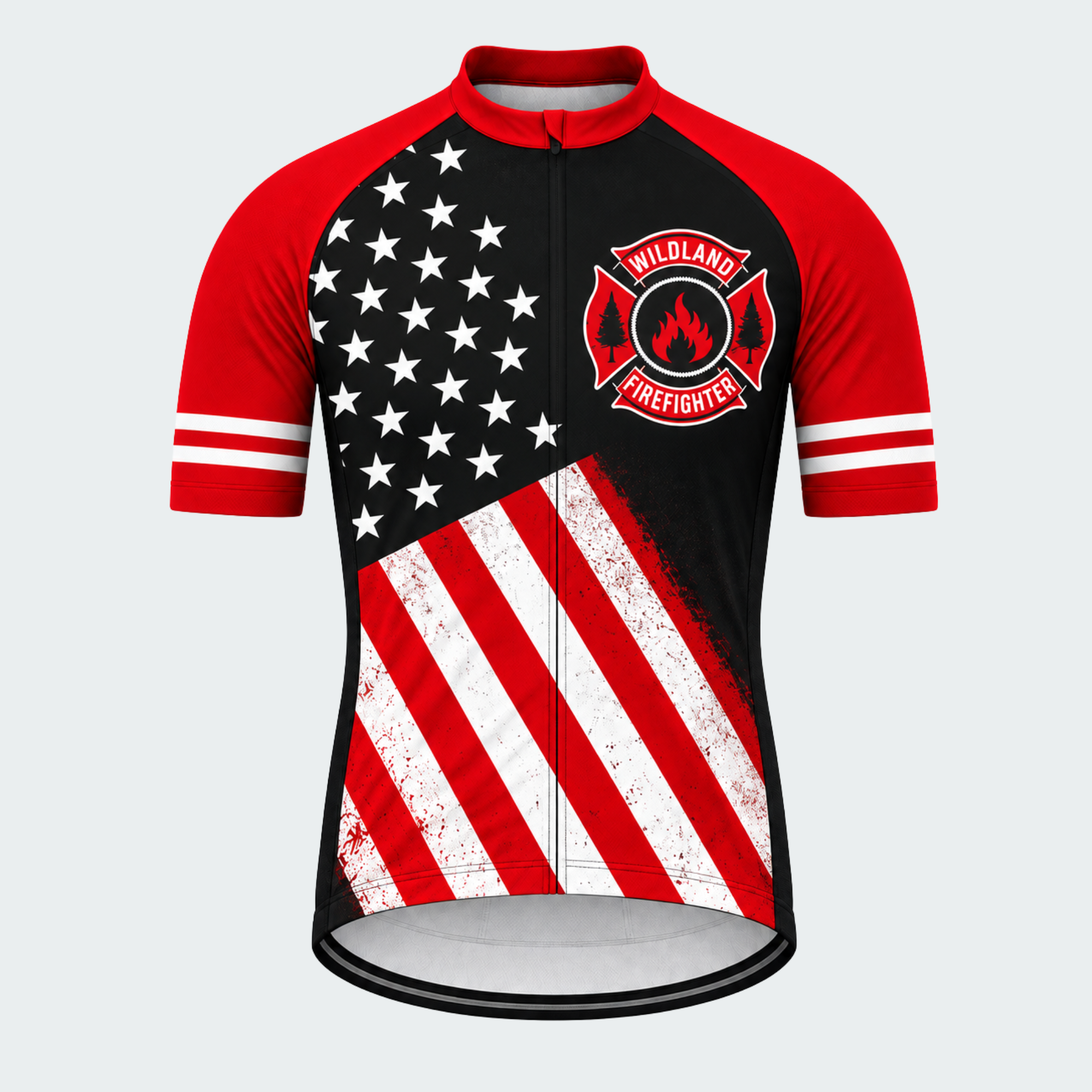 Men's Personalized Wildland Firefighter Stars & Trees Cycling Jersey & Kit — short sleeve jersey — image 02