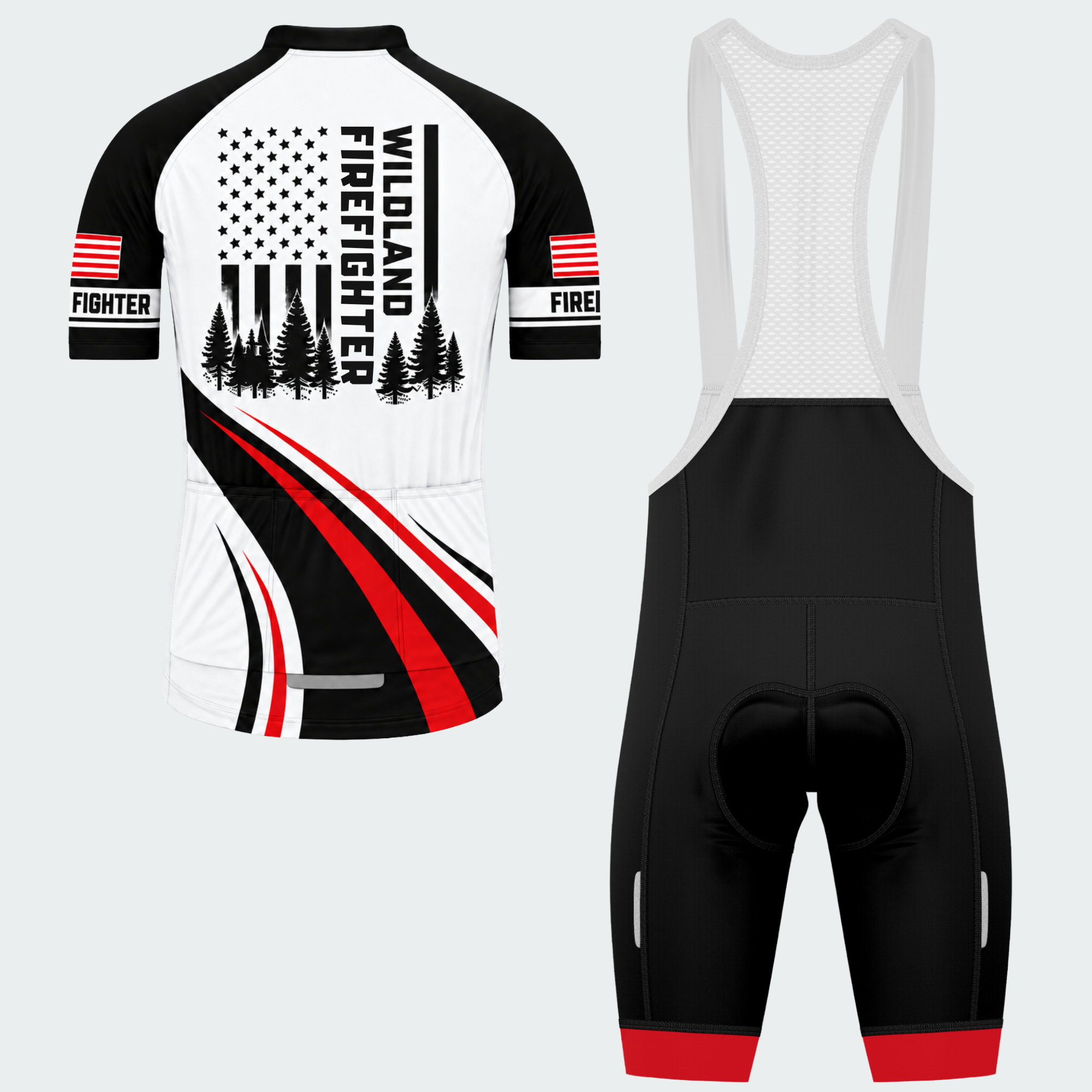 Men's Personalized Wildland Firefighter Forest Flag Cycling Jersey & Kit — short sleeve bib shorts kit — image 02