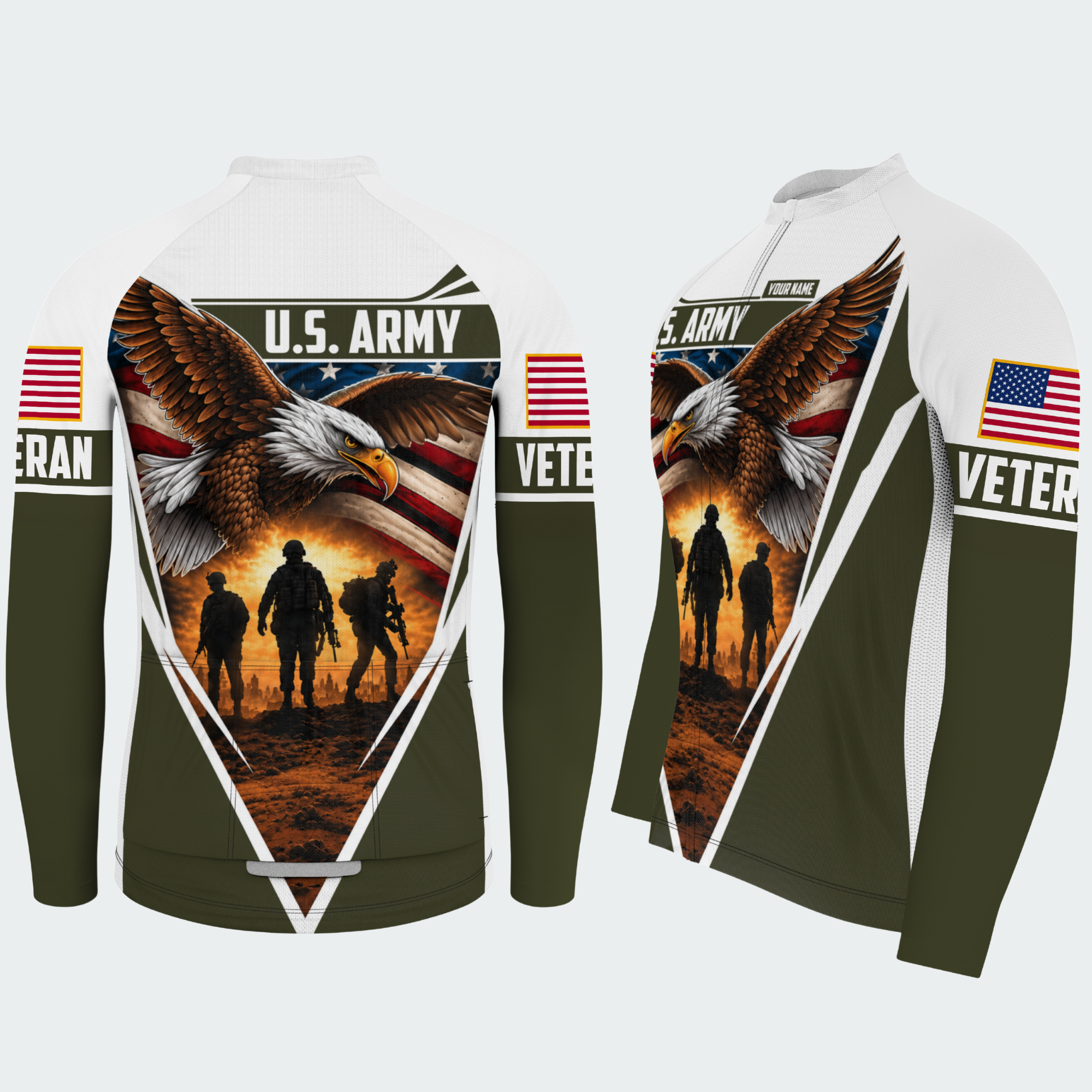 Men Personalized U.S. Army Eagle & Troop Cycling Jersey & Kit — long sleeve cycling kit — featured image