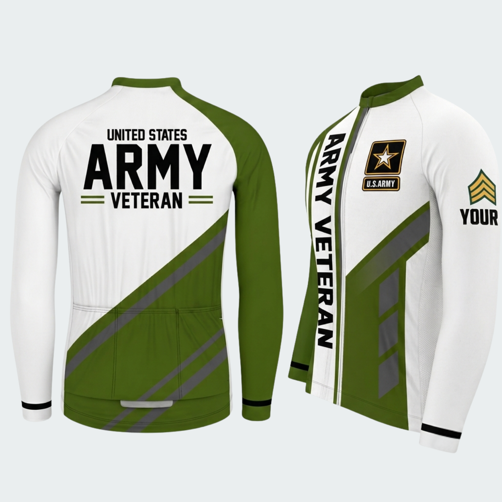 Men’s Personalized U.S. Army Veteran Olive Stripe Cycling Jersey & Kit