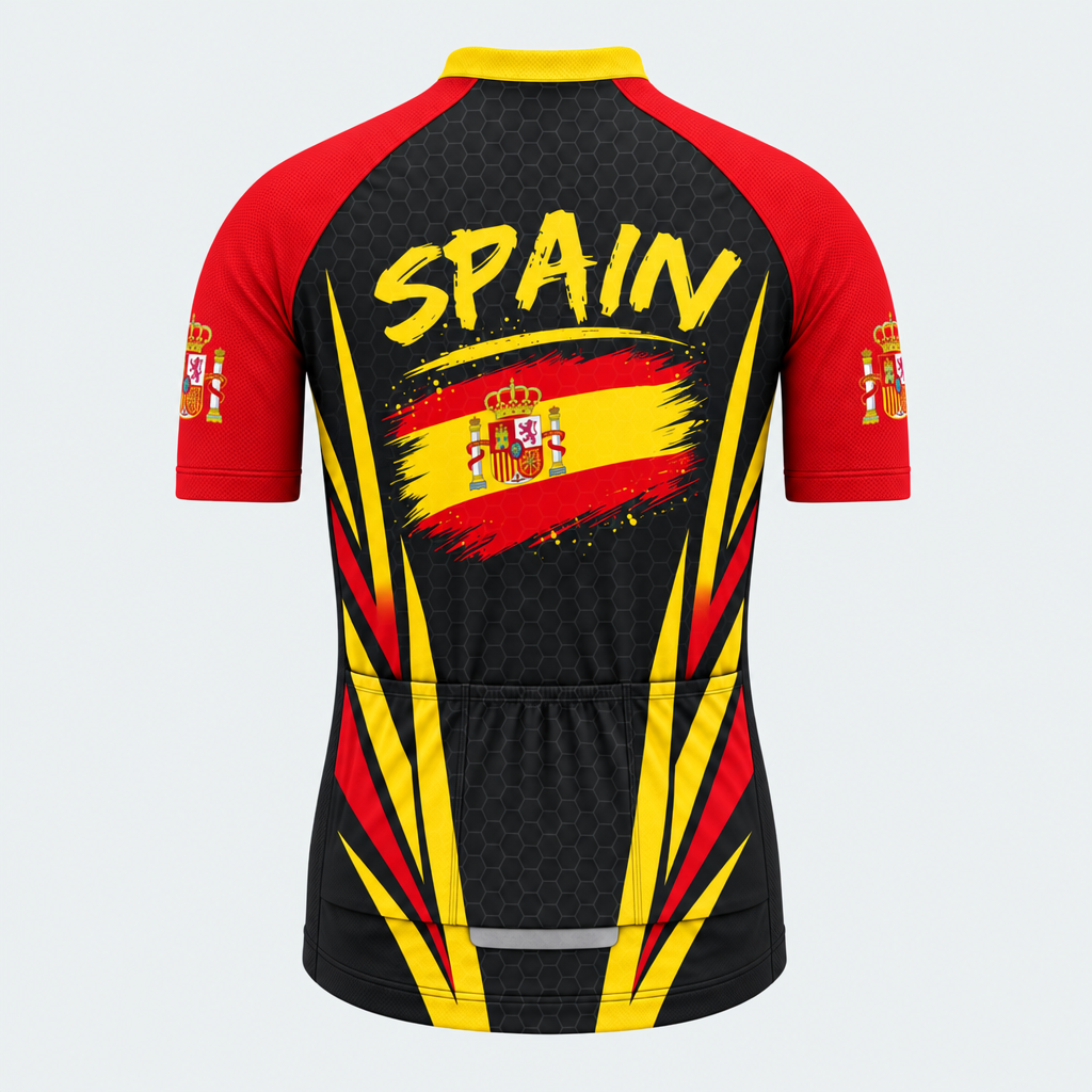 Men's Personalized Short Sleeve Cycling Jersey – Spain Brush Flag - Back
