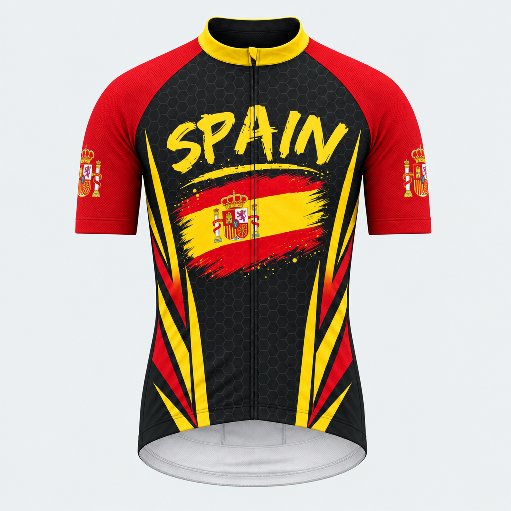 Men's Personalized Short Sleeve Cycling Jersey – Spain Brush Flag - Front