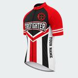Men's Personalized Short Sleeve Cycling Jersey – US Firefighter Department Pride - Front 45°