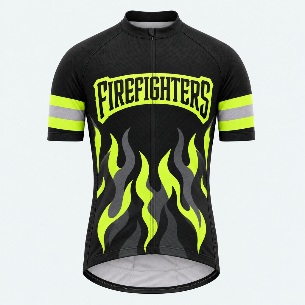 Men's Personalized Short Sleeve Cycling Jersey – US Firefighters Green Flame - Front