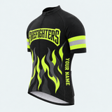 Men's Personalized Short Sleeve Cycling Jersey – US Firefighters Green Flame - Front 45°