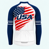 Men's Personalized Long Sleeve Cycling Jersey – US Patriotic Distressed Flag - Back