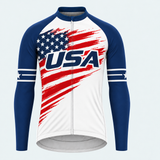 Men's Personalized Long Sleeve Cycling Jersey – US Patriotic Distressed Flag - Front