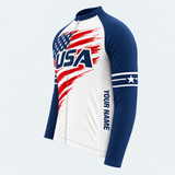 Men's Personalized Long Sleeve Cycling Jersey – US Patriotic Distressed Flag - Side