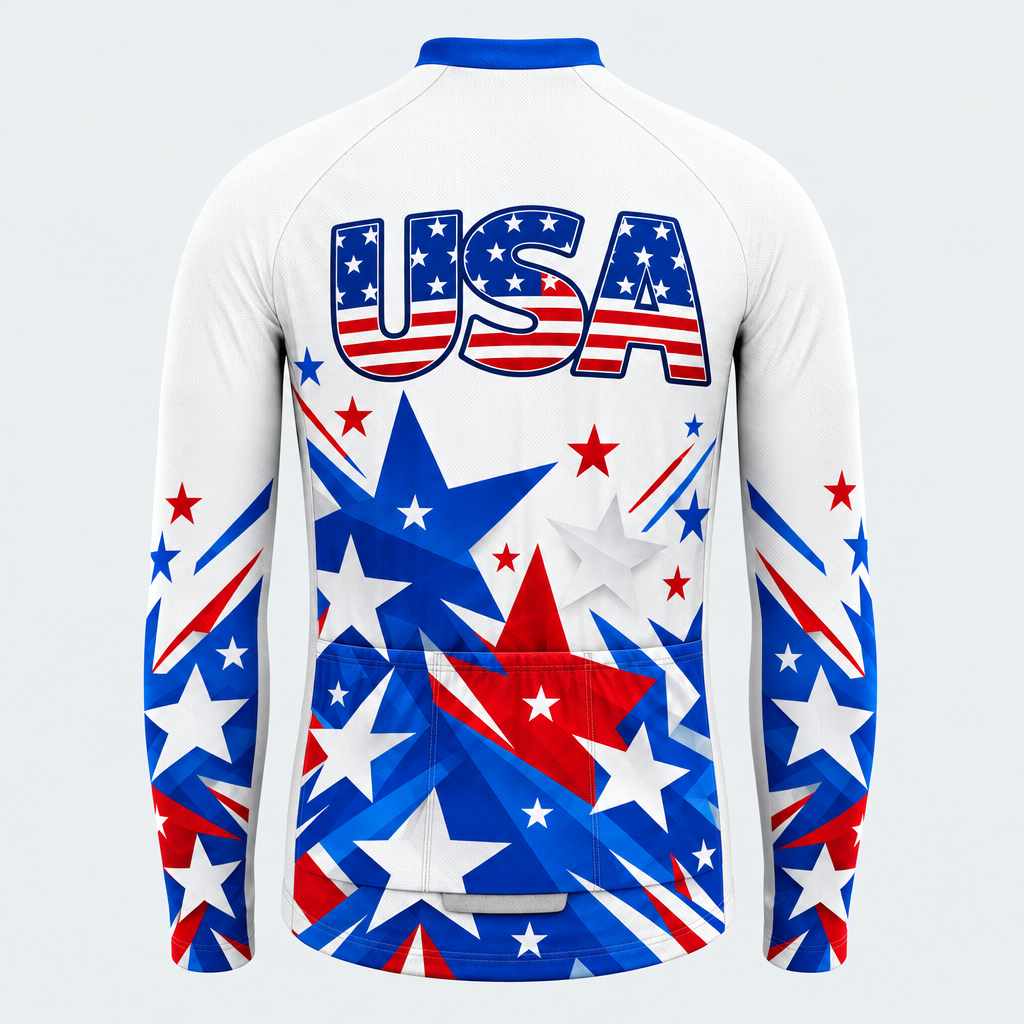 Men's Personalized Long Sleeve Cycling Jersey – US Patriotic Colorful Stars - Back