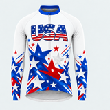 Men's Personalized Long Sleeve Cycling Jersey – US Patriotic Colorful Stars - Front