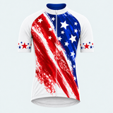 Men's Personalized Short Sleeve Cycling Jersey – US Patriotic Brushstroke Stars and Stripes - Front