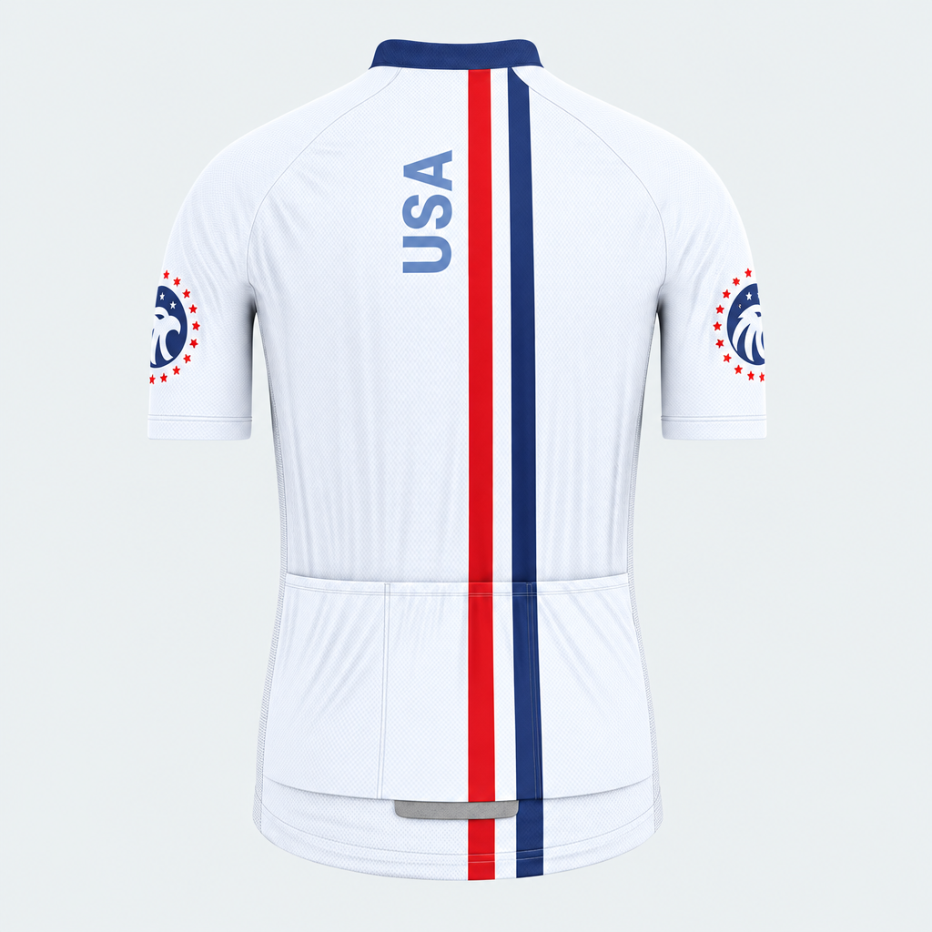 Men's Personalized Short Sleeve Cycling Jersey – US Patriotic USA Eagle Stripes - Back