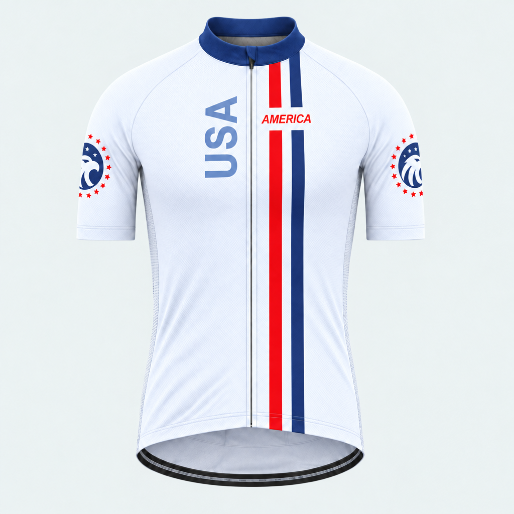 Men's Personalized Short Sleeve Cycling Jersey – US Patriotic USA Eagle Stripes - Front