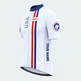 Men's Personalized Short Sleeve Cycling Jersey – US Patriotic USA Eagle Stripes - Front 45°