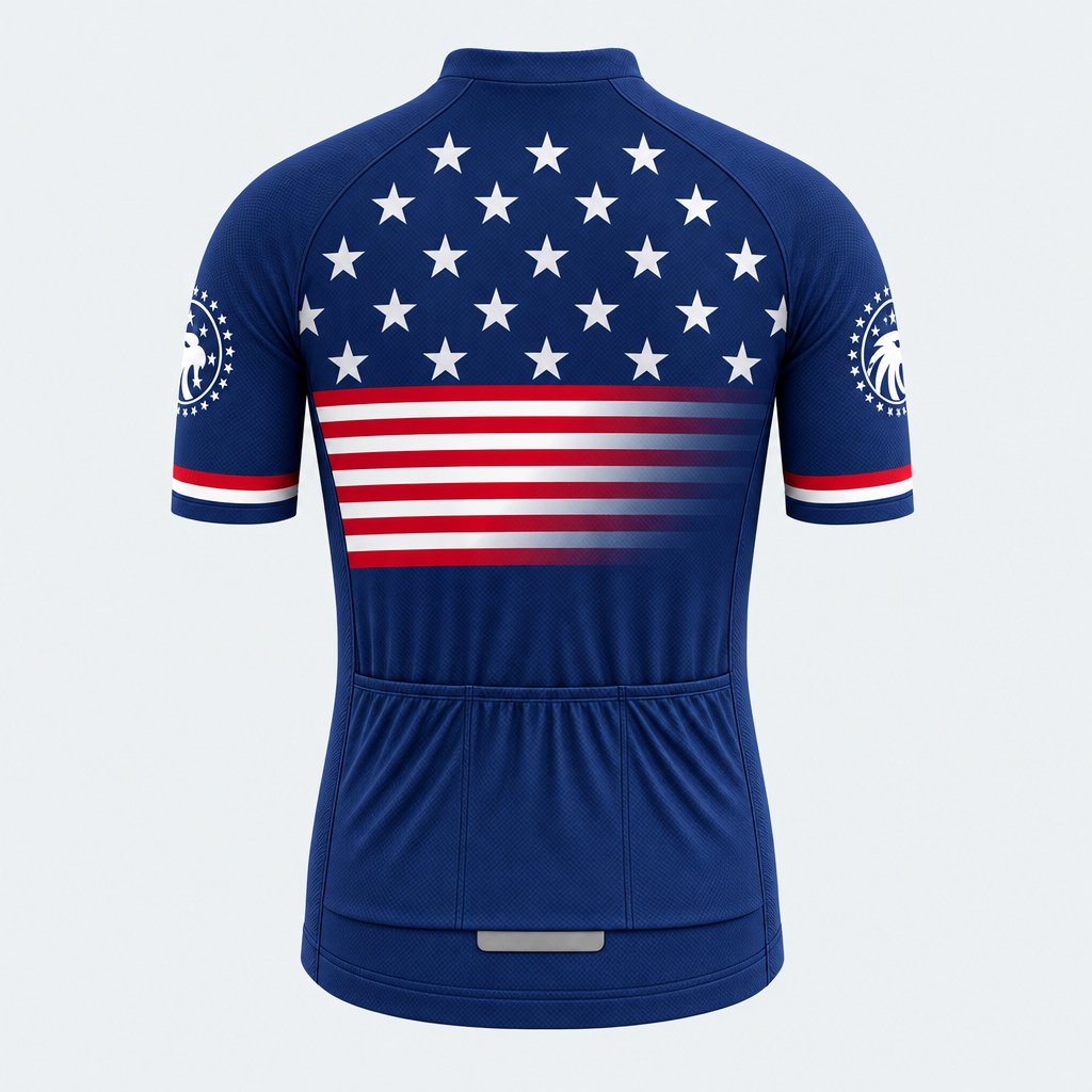 Men's Personalized Short Sleeve Cycling Jersey – US Patriotic Stars & Eagle - Back