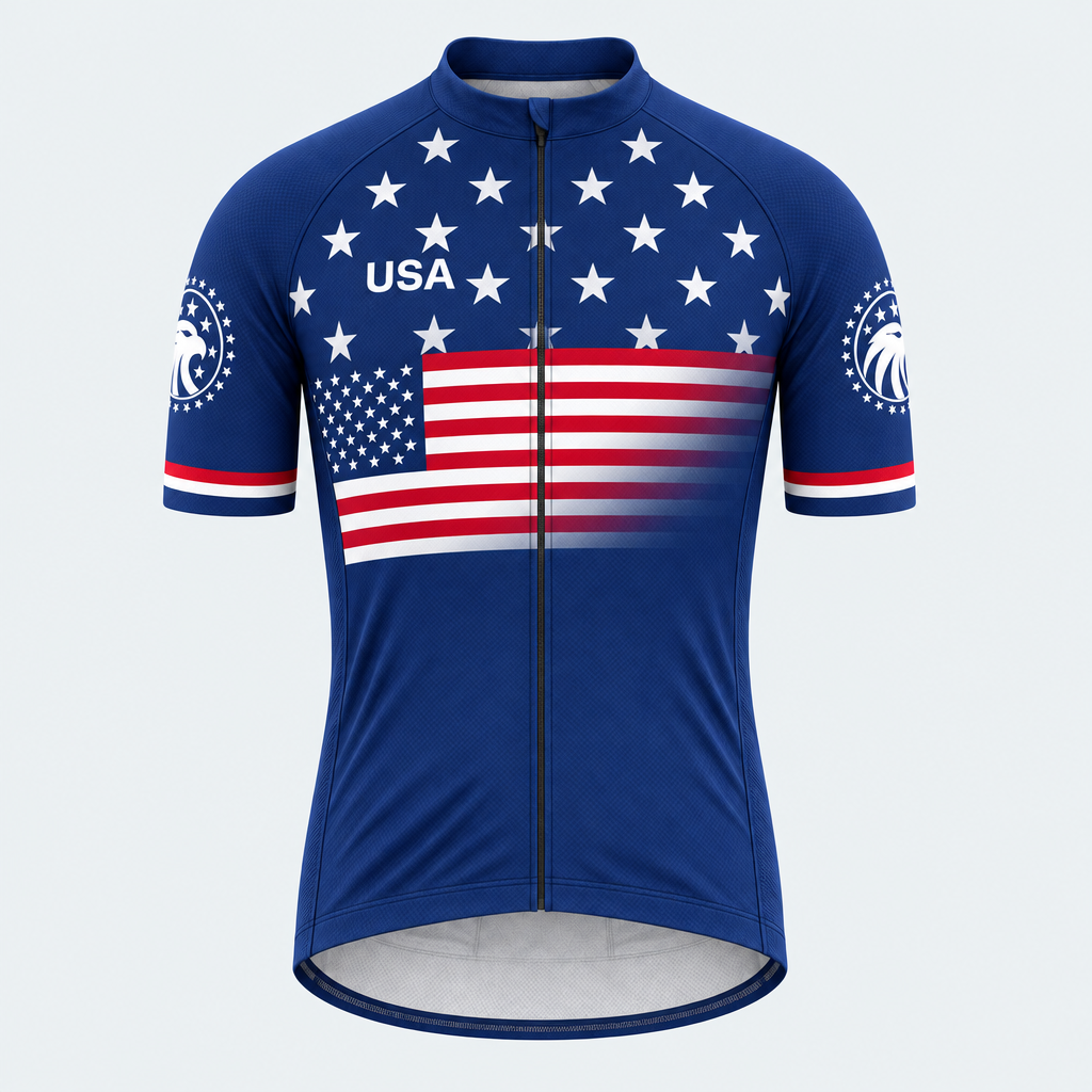 Men's Personalized Short Sleeve Cycling Jersey – US Patriotic Stars & Eagle - Front
