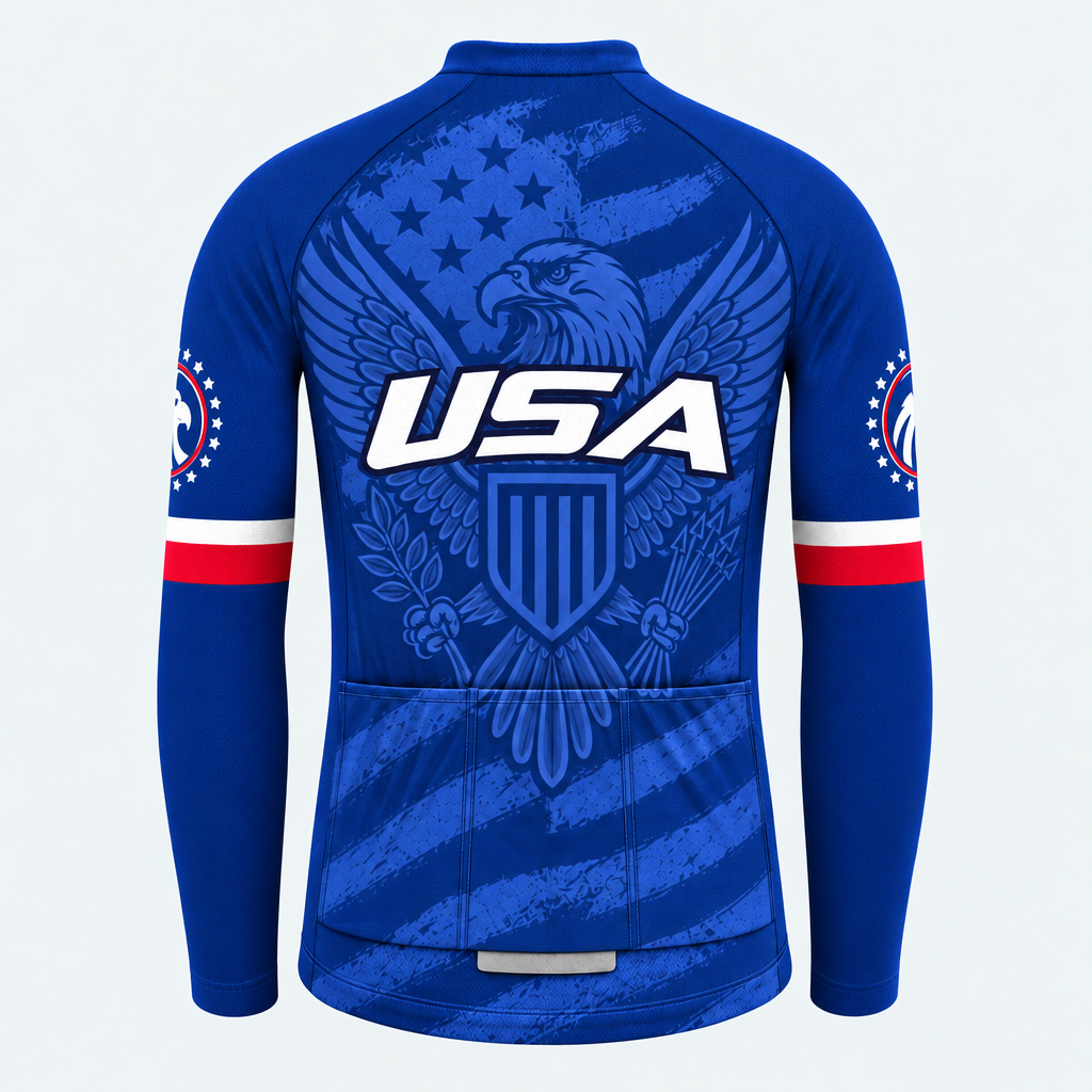 Men's Personalized Long Sleeve Cycling Jersey – US Patriotic USA Eagle Crest - Back