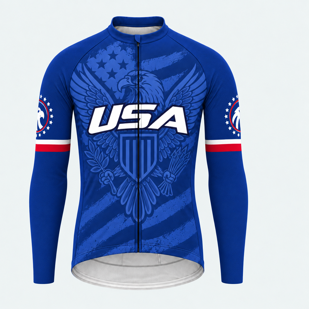 Men's Personalized Long Sleeve Cycling Jersey – US Patriotic USA Eagle Crest - Front