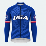 Men's Personalized Long Sleeve Cycling Jersey – US Patriotic USA Eagle Crest - Front
