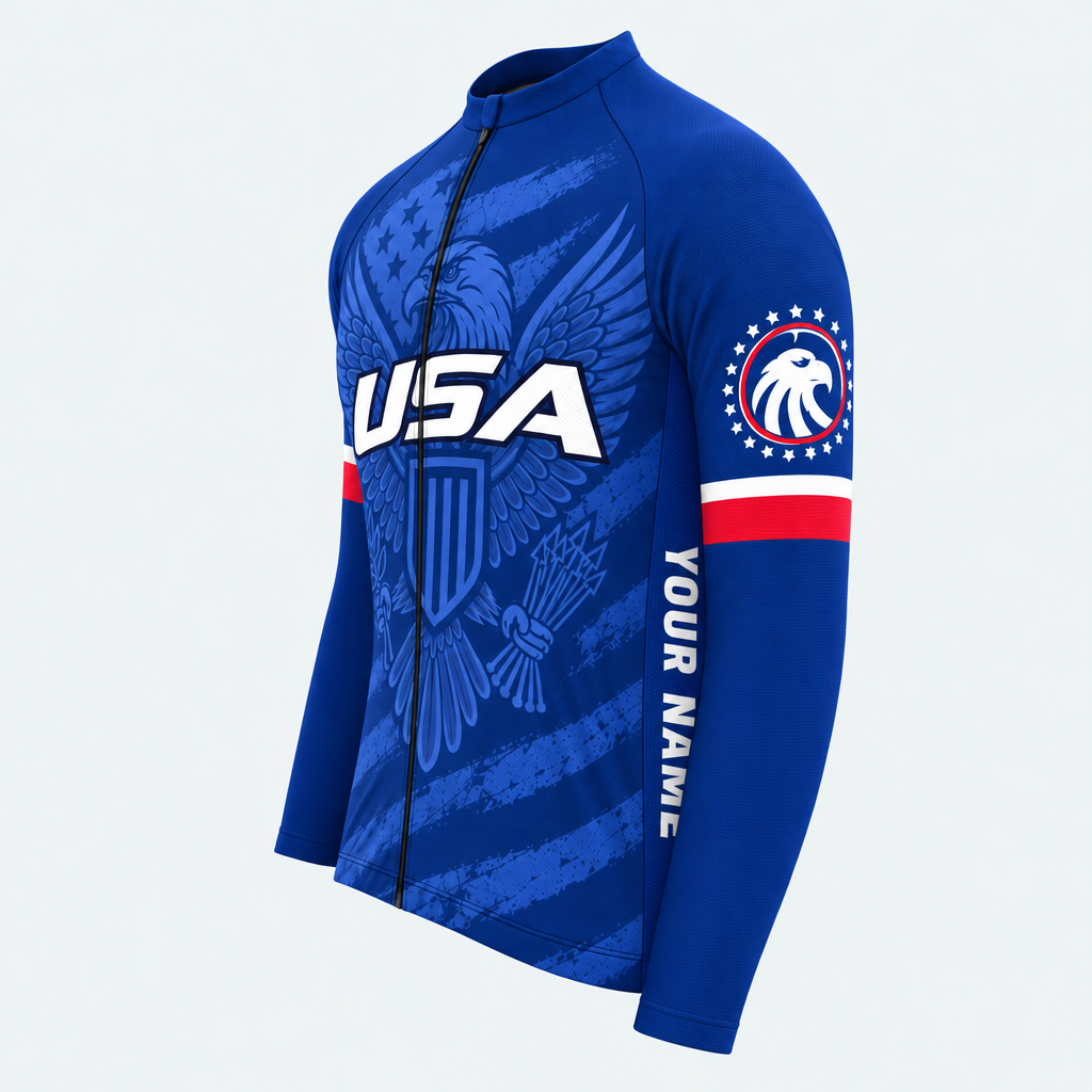 Men's Personalized Long Sleeve Cycling Jersey – US Patriotic USA Eagle Crest - Side