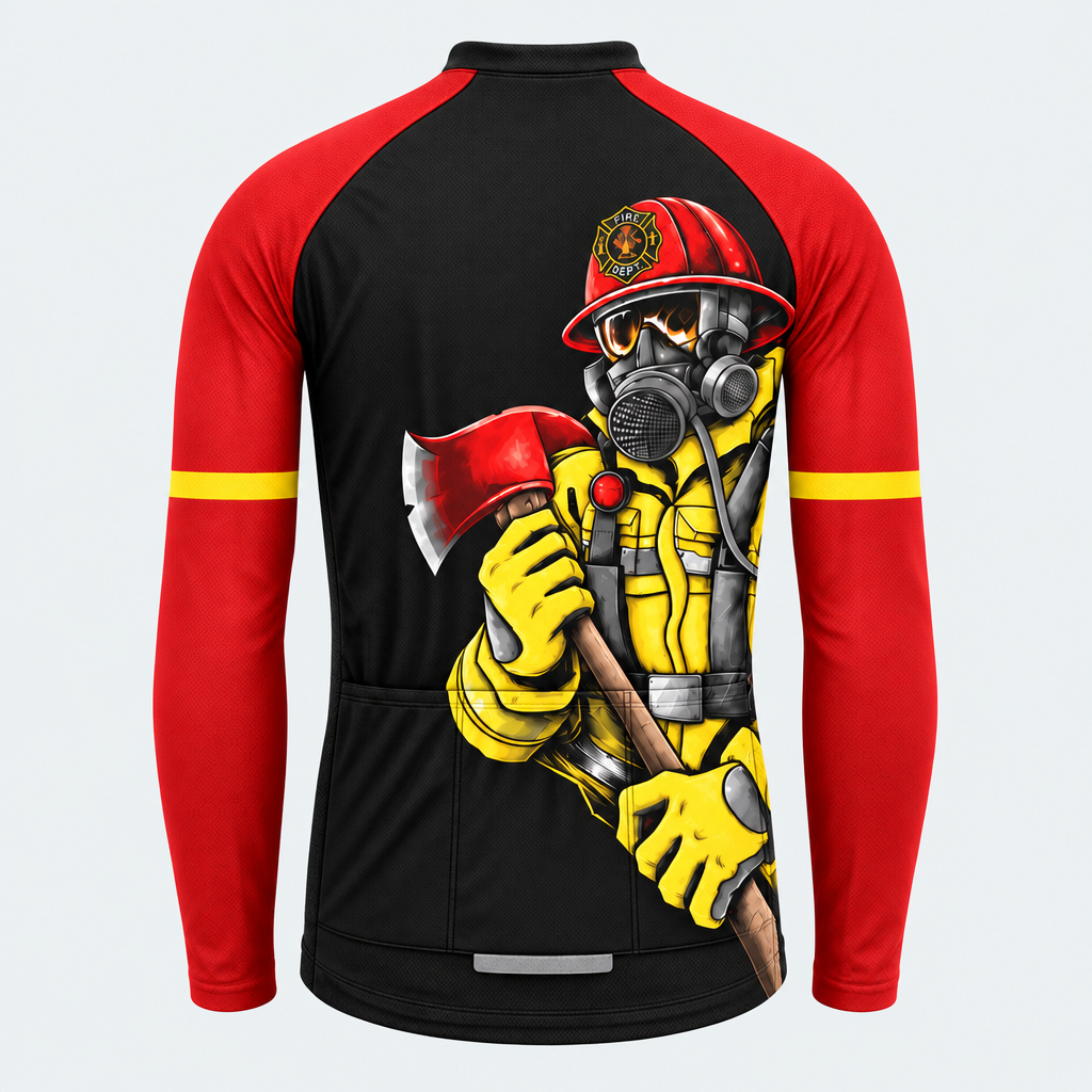 Men's Personalized Long Sleeve Cycling Jersey – US Firefighter Axe and Cross - Back
