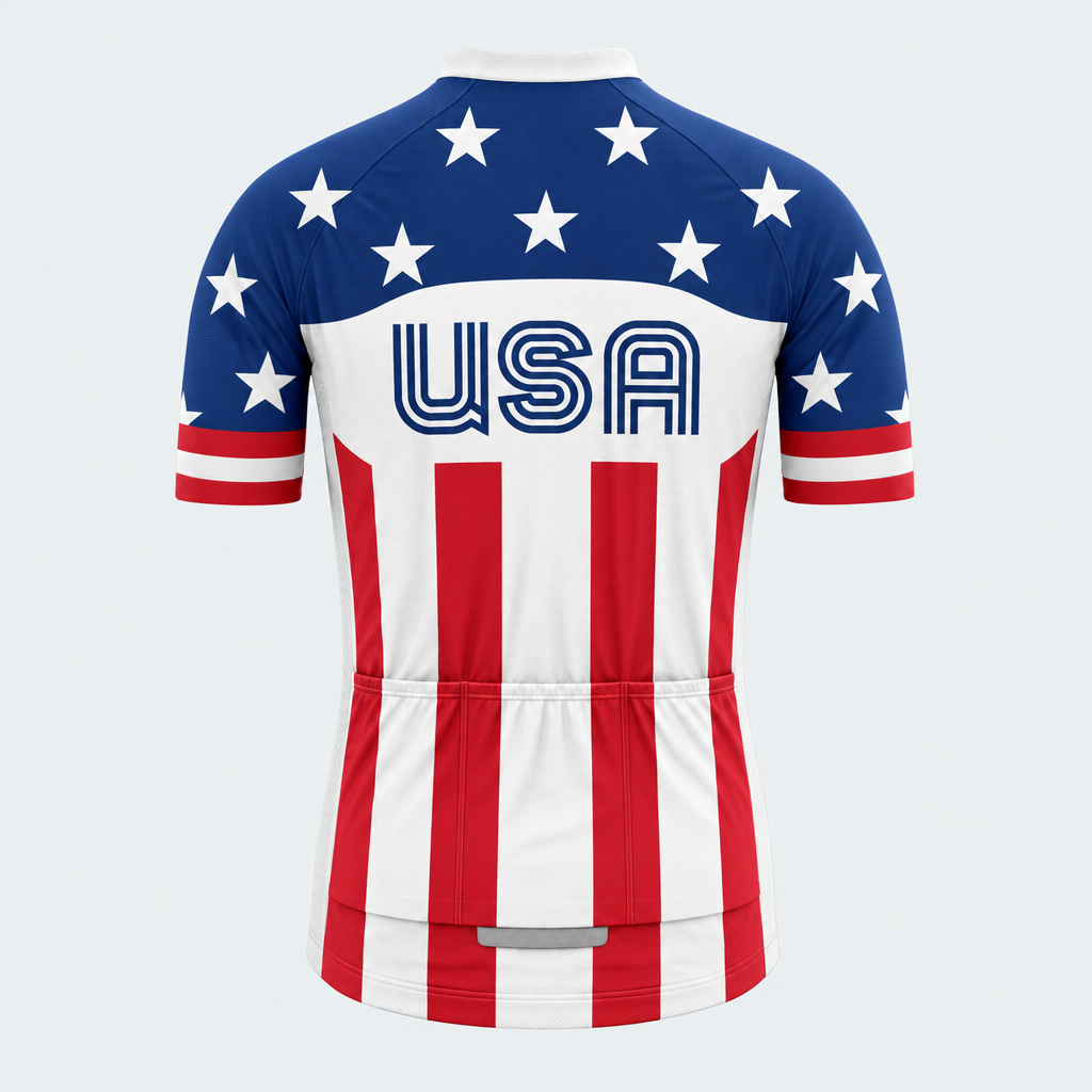 Men's Personalized Short Sleeve Cycling Jersey – US Patriotic Retro Cycling Jersey - Back