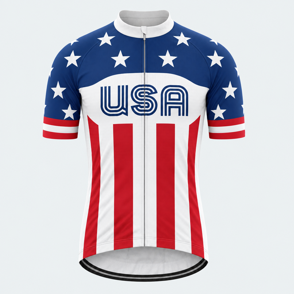 Men's Personalized Short Sleeve Cycling Jersey – US Patriotic Retro Cycling Jersey - Front