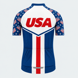 Men's Personalized Short Sleeve Cycling Jersey – US Patriotic Red USA Text - Back